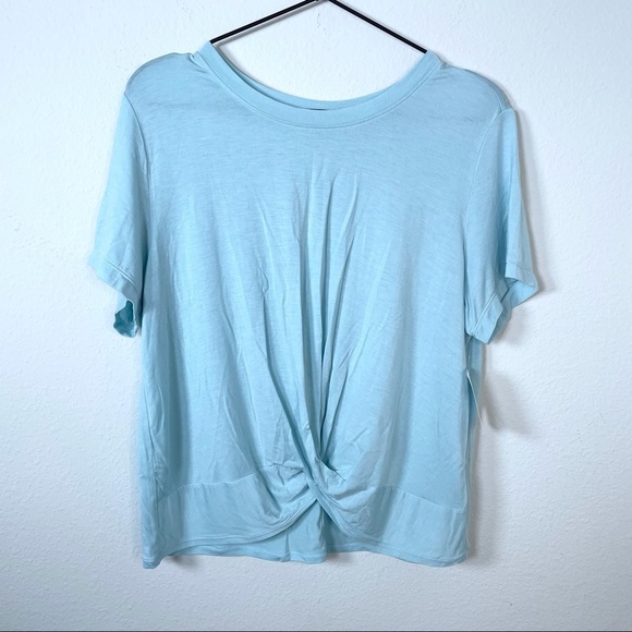 Zella Blue Short Sleeve Twist Front Top Sz Large - Picture 13 of 13